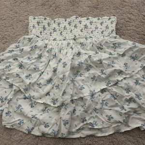 Floral White and Blue Women's Skirt